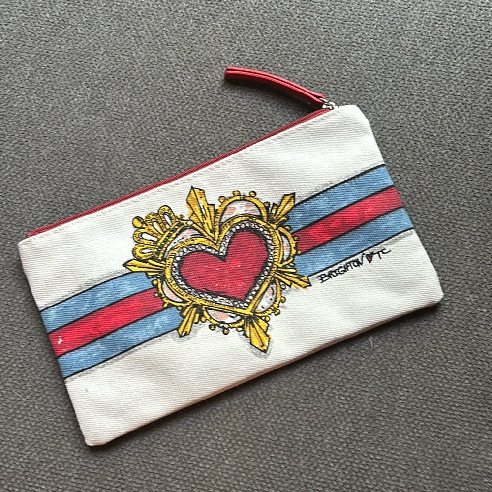 Brighton In Love We Trust large zipper pouch Tom Clancy heart crown polka